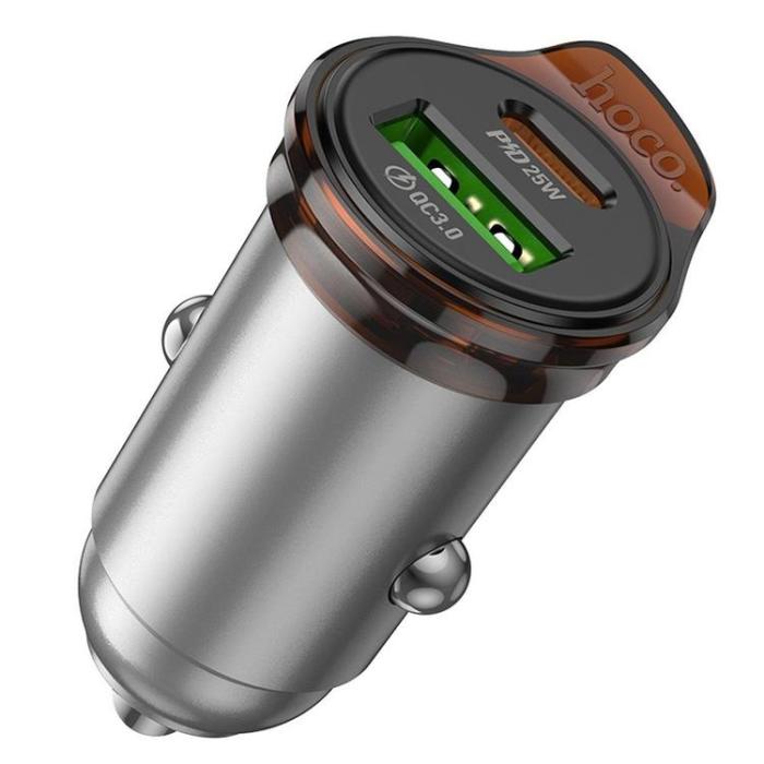 Hoco - HOCO Billaddare USB-A - USB-C 43W PD QC 3.0 NZ16A - Metal Grå