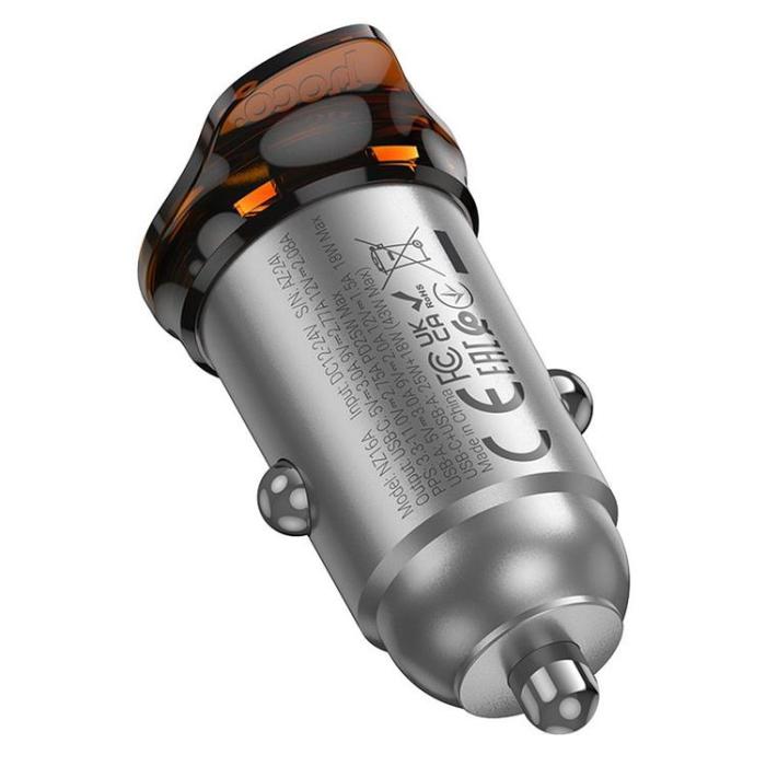 Hoco - HOCO Billaddare USB-A - USB-C 43W PD QC 3.0 NZ16A - Metal Grå