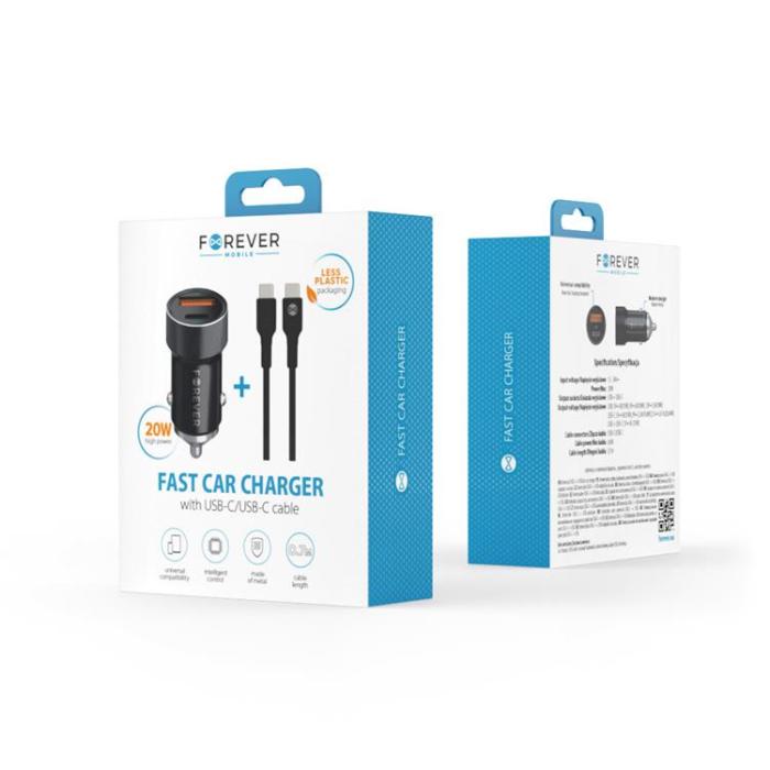 Forever - Forever Billaddare 1xUSB-C 1xUSB 20W + USB-C till USB-C Kabel 60W