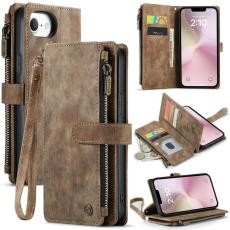Caseme - CASEME Konstl&auml;der Pl&aring;nboksfodral f&ouml;r iPhone 16e med Rem och Kortfickor - Brun