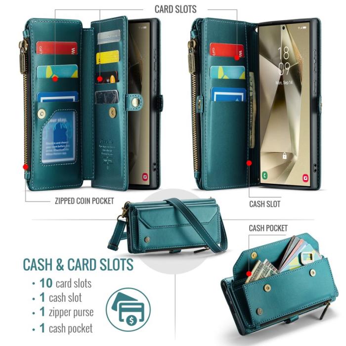 Caseme - CASEME Plånboksfodral Konstläder för Samsung Galaxy S24 Ultra - Grön