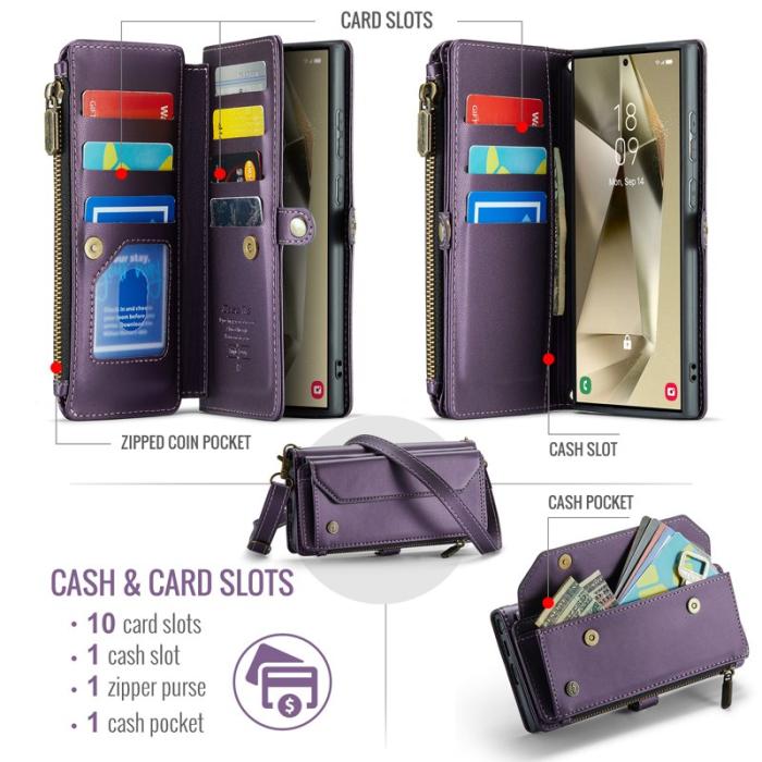 Caseme - CASEME Plånboksfodral Konstläder för Samsung Galaxy S24 Ultra - Lila