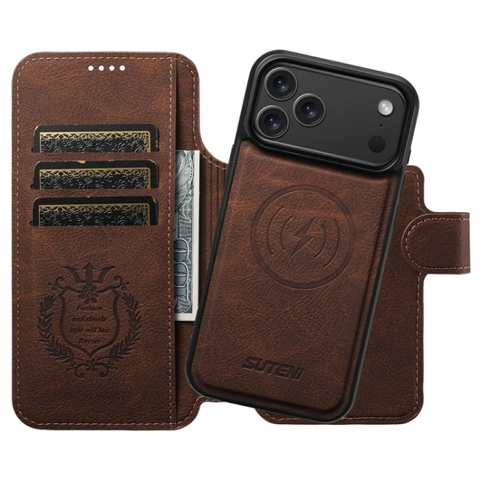 SUTENI - SUTENI iPhone 17 Pro Max Plånboksfodral Detachable Q-05 - Brun