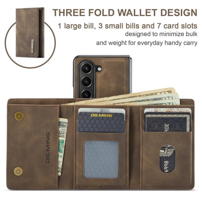 DG.MING - DG.MING Magnetiskt Avtagbart Plånboksfodral Samsung Galaxy Z Fold5 Brun
