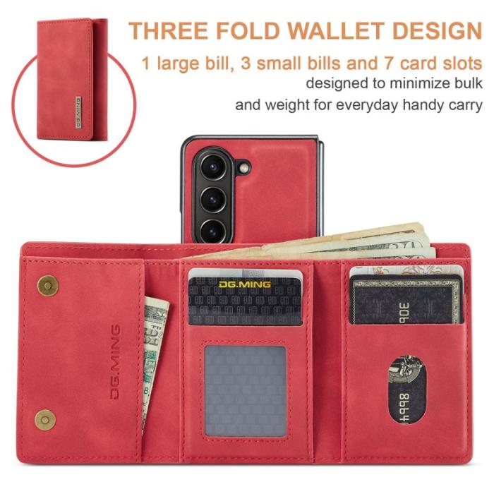 DG.MING - DG.MING Magnetiskt Avtagbart Plånboksfodral Samsung Galaxy Z Fold5 Röd