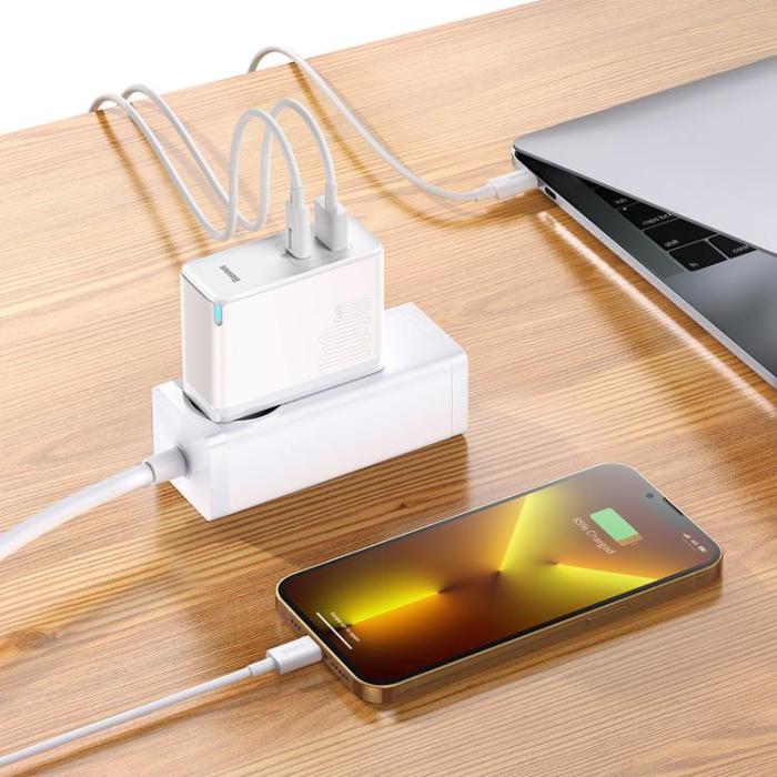 BASEUS - Baseus GaN Väggladdare USB Till Typ-C 100W - Vit
