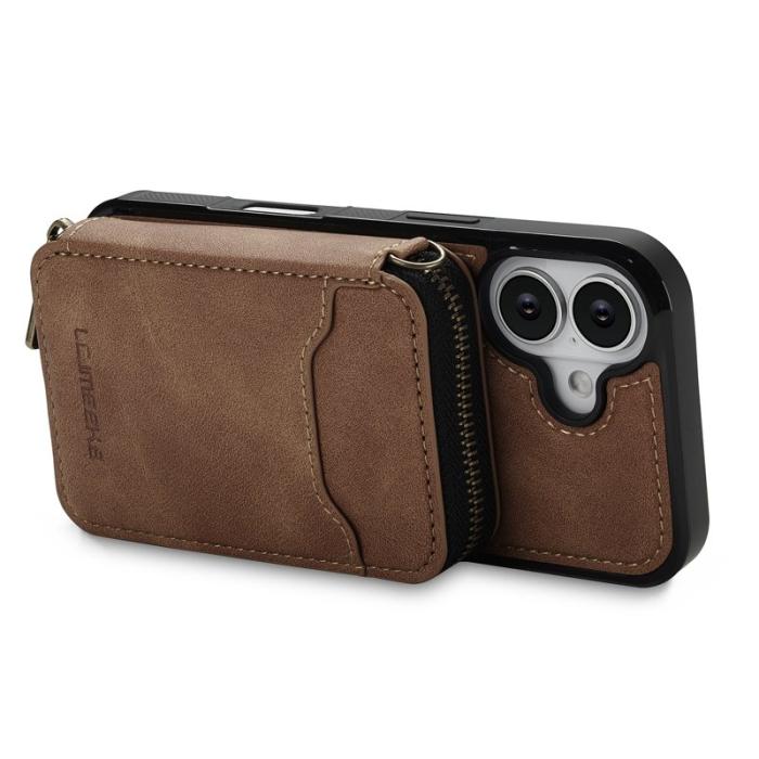 LC.imeeke - LC.IMEEKE L6 iPhone 16 Plus Plånboksfodral Konstläder - Brun