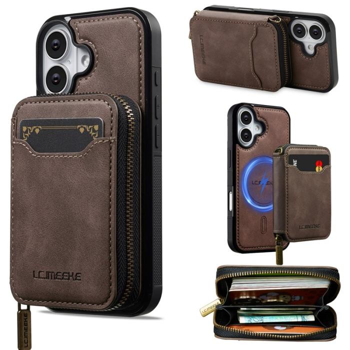LC.imeeke - LC.IMEEKE L6 iPhone 16 Plus Plånboksfodral Konstläder - Brun