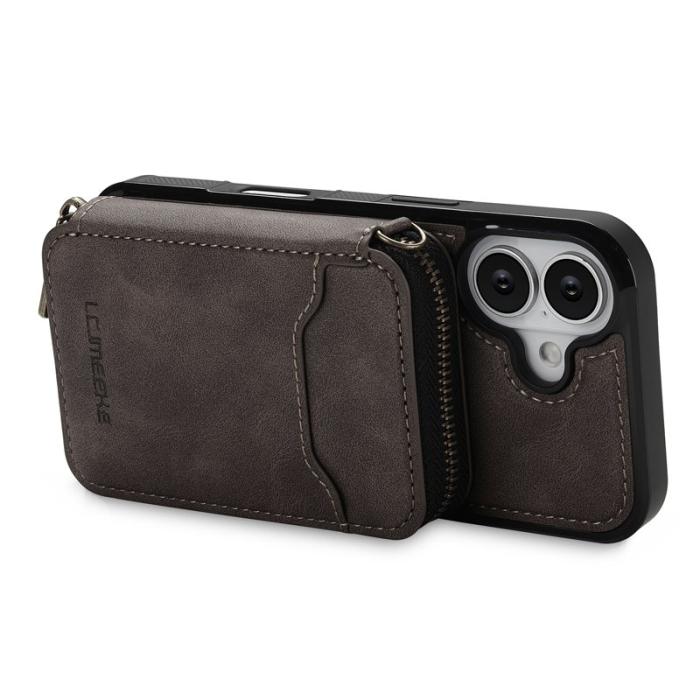 LC.imeeke - LC.IMEEKE L6 iPhone 16 Plus Plånboksfodral Konstläder - Brun