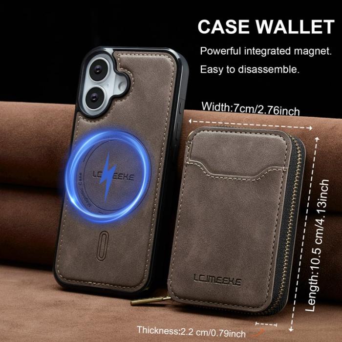 LC.imeeke - LC.IMEEKE L6 iPhone 16 Plus Plånboksfodral Konstläder - Brun