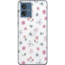 Gustaf - Mobilskal till Motorola Moto G54 med Blommor och fj&auml;rillar