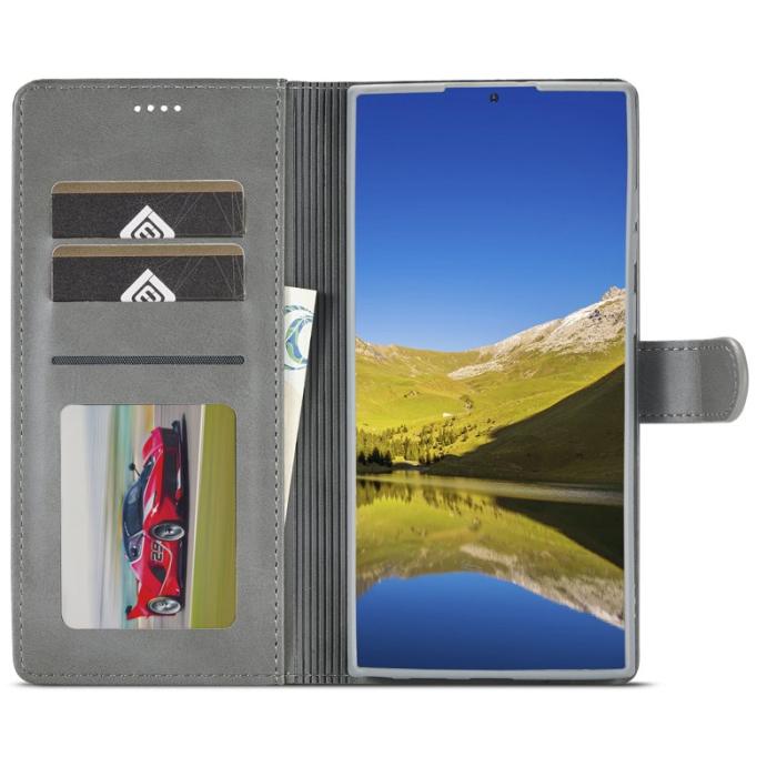 LC.imeeke - LC.IMEEKE Samsung Galaxy S24 Ultra Plånboksfodral Konstläder - Grå