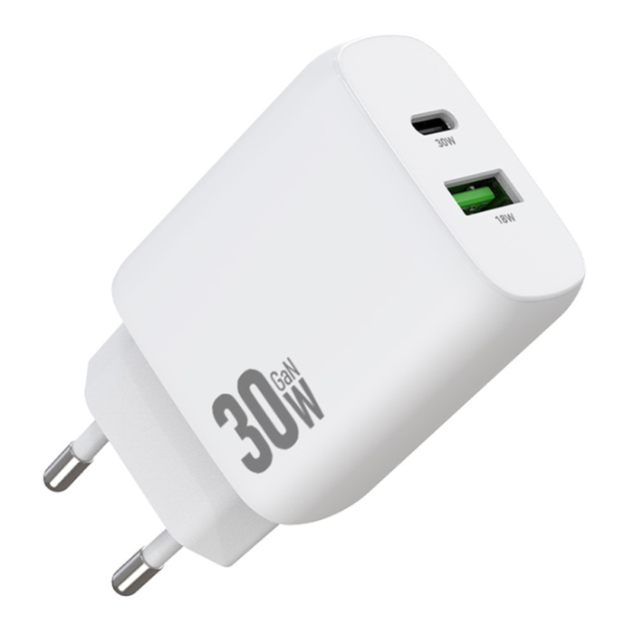 Amorus - AMORUS GaN Snabbladdare 30W USB-C - USB-A EU PD - Vit