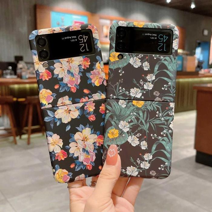 A-One Brand - Galaxy Z Flip 4 Skal Hard PC Floral Pattern - Ink Flower