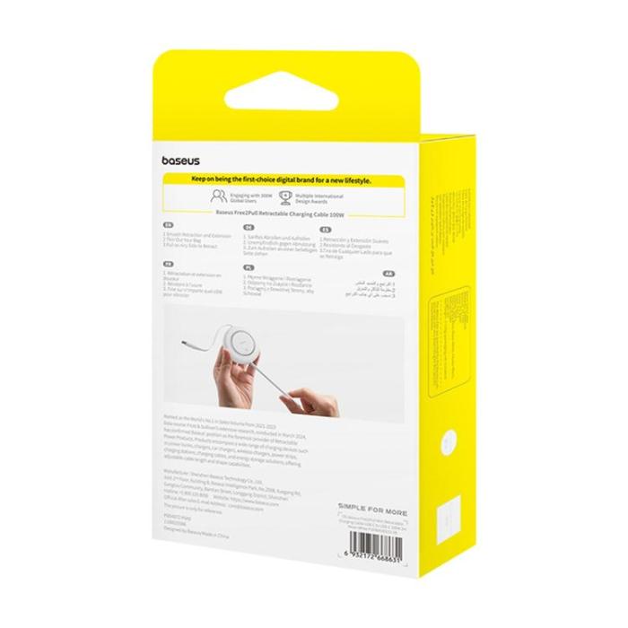 BASEUS - Baseus Infällbar USB-C till USB-C 100W Kabel 2m Free2Pull Mini
