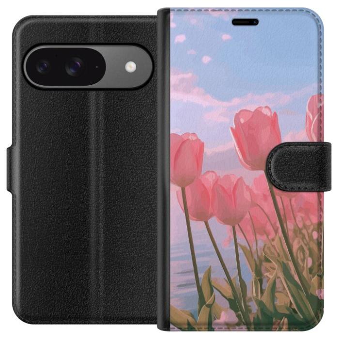 iSecrets - Plånboksfodral till Google Pixel 9 med Rosa Tulpaner