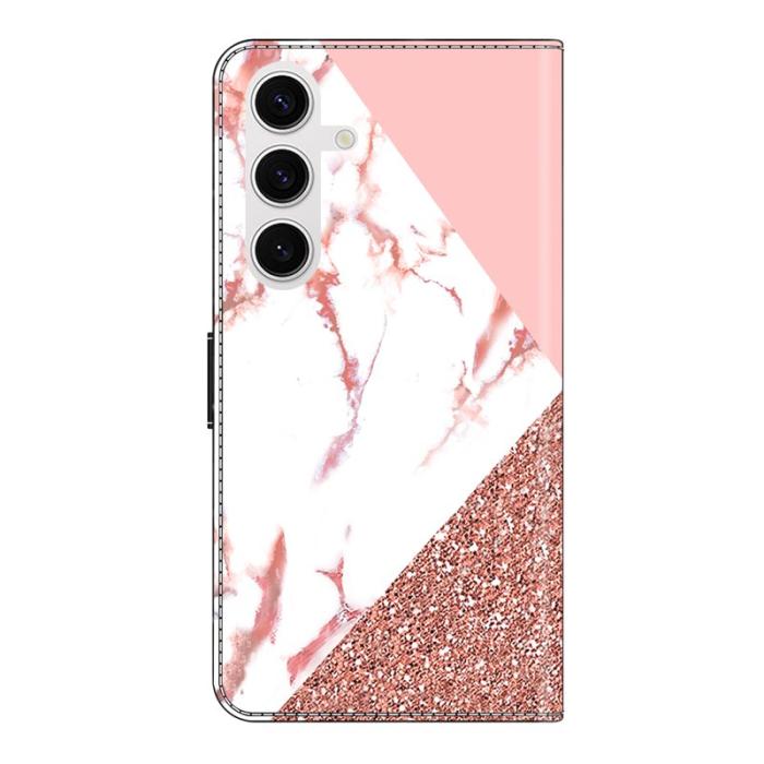 OEM - Samsung Galaxy S26 Fodral Mönstertryck Ställ Läder Flip - Triangulär Marmor