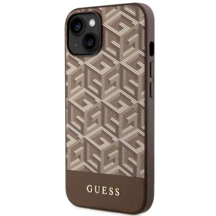 Guess - Guess iPhone 14 Plus Mobilskal MagSafe GCube Stripes - Brun