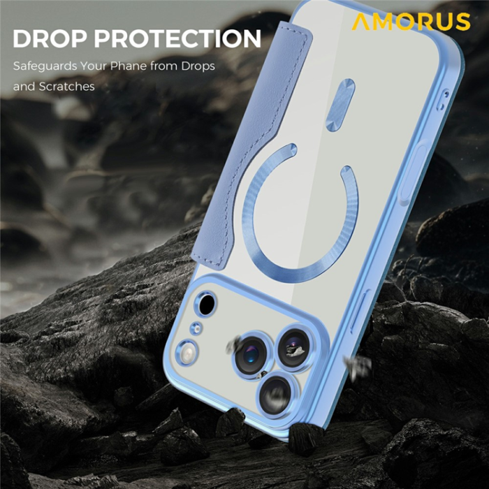 Amorus - AMORUS iPhone 17 Pro Plånboksfodral MagSafe RFID - Blå