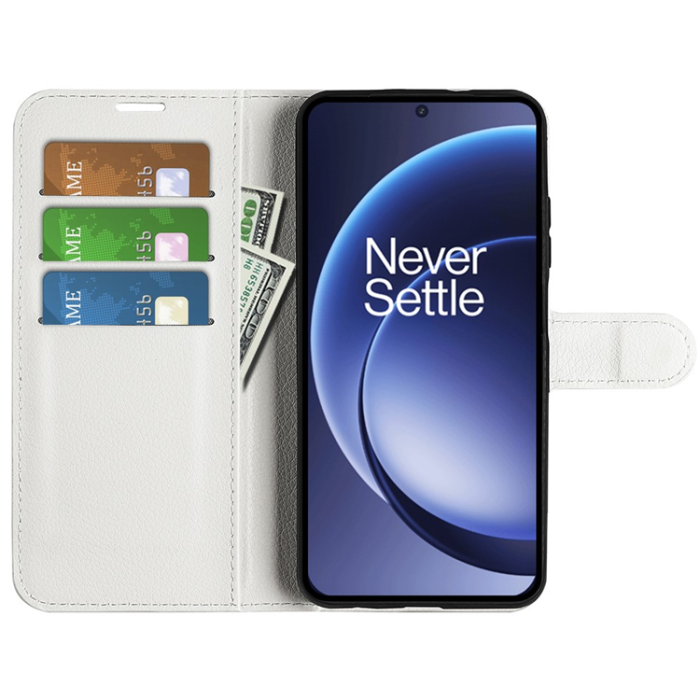 Amorus - AMORUS OnePlus 15 Plånboksfodral Litchi Shockproof - Vit