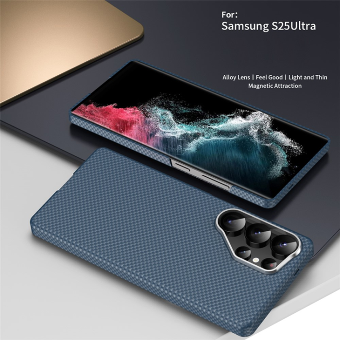 GKK - GKK Galaxy S25 Ultra Mobilskal MagSafe Carbon Fiber - Blå / Grön