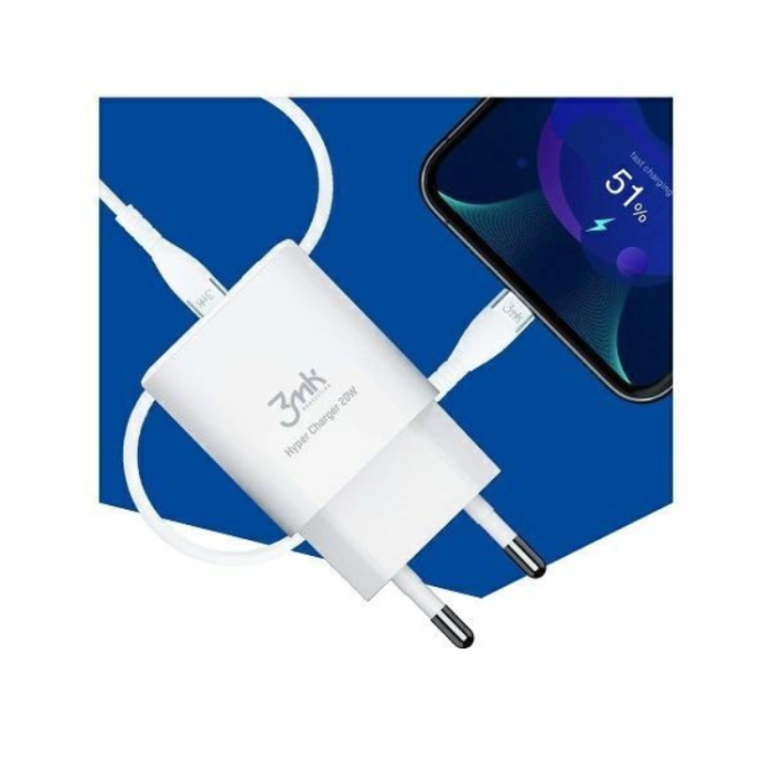 3MK - 3mk HyperCharger Väggladdare 1xUSB-C , 1xUSB-A - Vit