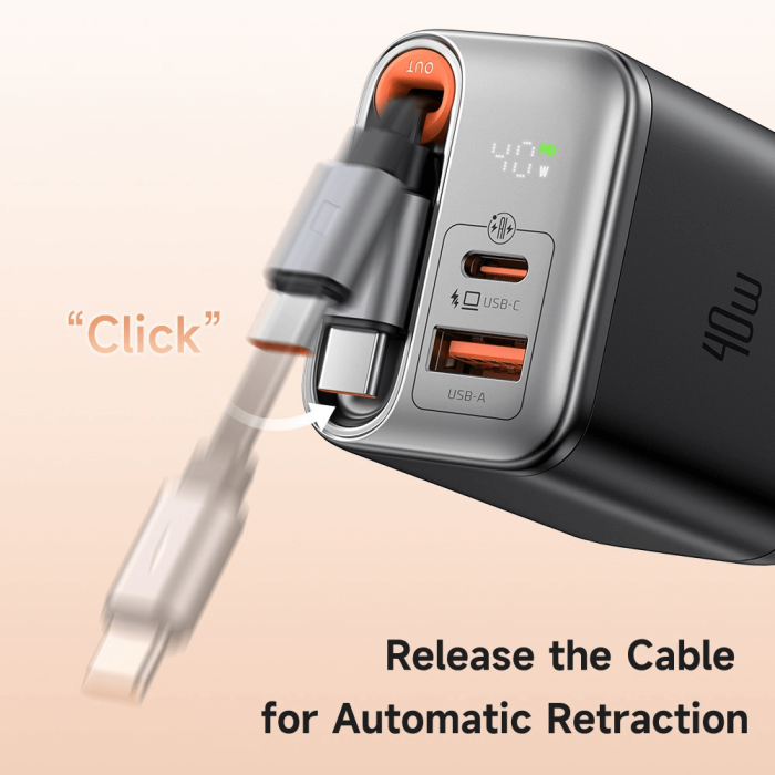 Mcdodo - MCDODO Snabbladdare USB-A/USB-C 40W Infällbar USB-C Kabel EU
