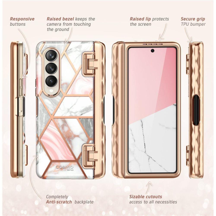 SupCase - Supcase Galaxy Z Fold 4 Skal Pen - Marblerosa