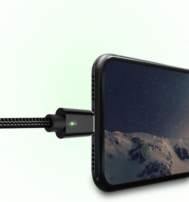 SiGN - SiGN 3in1 Magnetkabel USB-C, Lightning, Micro-USB 2.4A, 1 m - Svart