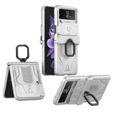 GKK - GKK Galaxy Z Flip 4 Skal Ringhållare Kickstand - Vit