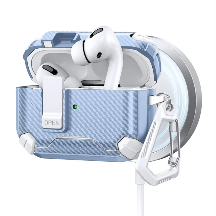 AirPods Pro 2 Skal Magsafe Carbon Fiber med Karbinhake (Blå/Vit) | 2353 | AlltMobil