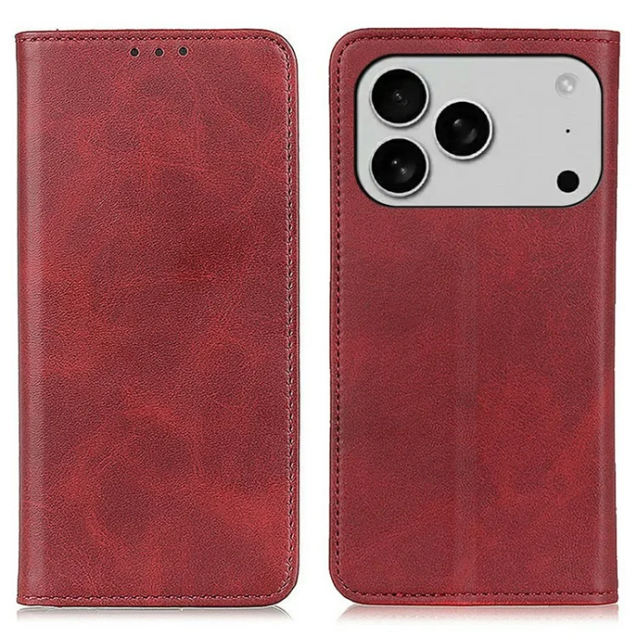 A-One Brand - iPhone 17 Pro Max Plånboksfodral Äkta läder - Röd