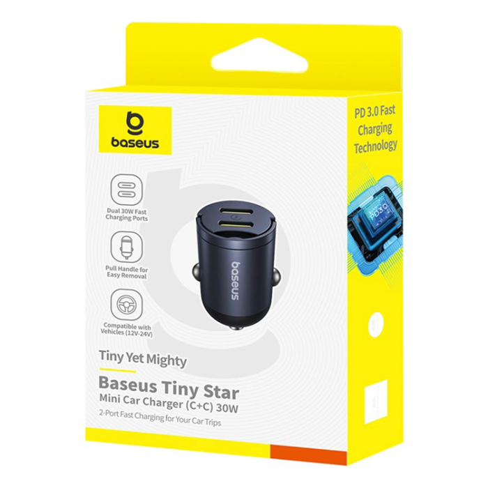 BASEUS - Baseus Billaddare 2x USB-C 30W Tiny Star - Svart