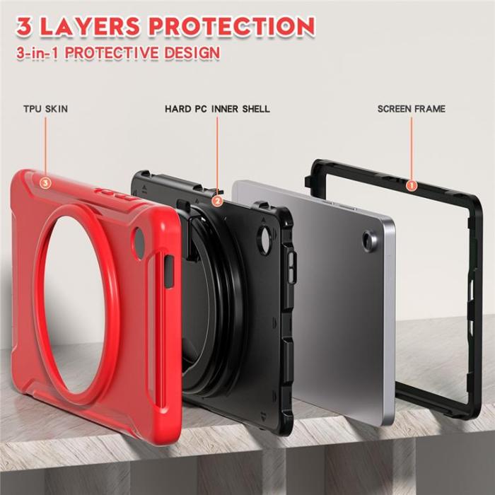 A-One Brand - Galaxy Tab A11 Skal Rotary Kickstand Handle - Röd