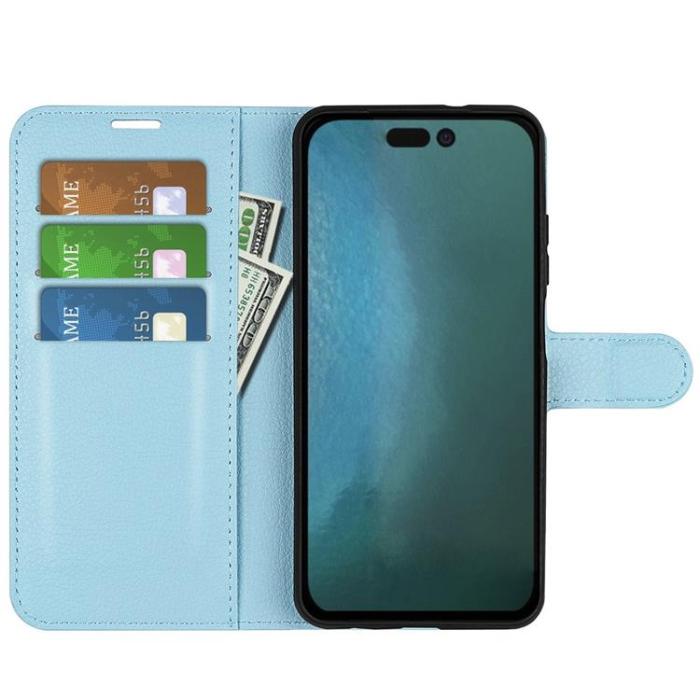 OEM - Litchi Flip iPhone 14 Plus Plånboksfodral - Blå