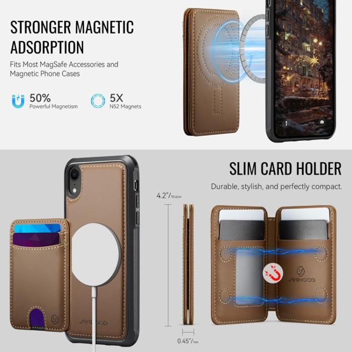 OEM - JEEHOOD Mobilskal till iPhone XR MagSafe Konstläder Med Kortfack - Brun