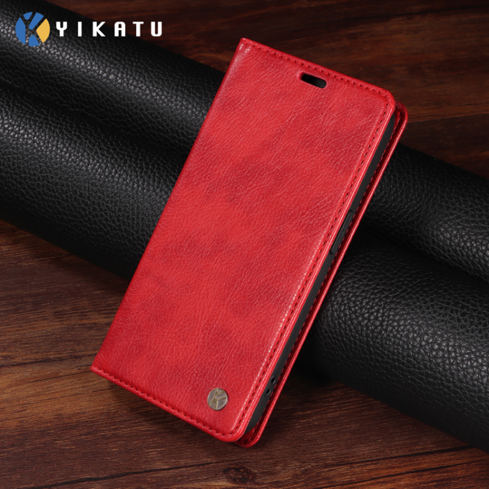 YIKATU - YIKATU Galaxy S26 Edge Plånboksfodral Litchi Läder - Röd
