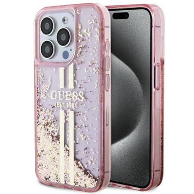 Guess iPhone 15 Pro Mobilskal Liquid Glitter Gold Stripes