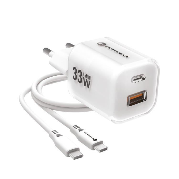 Forcell Snabbladdare USB-A/USB-C 33W USB-C Kabel GaN III QC PD | 505295 | AlltMobil