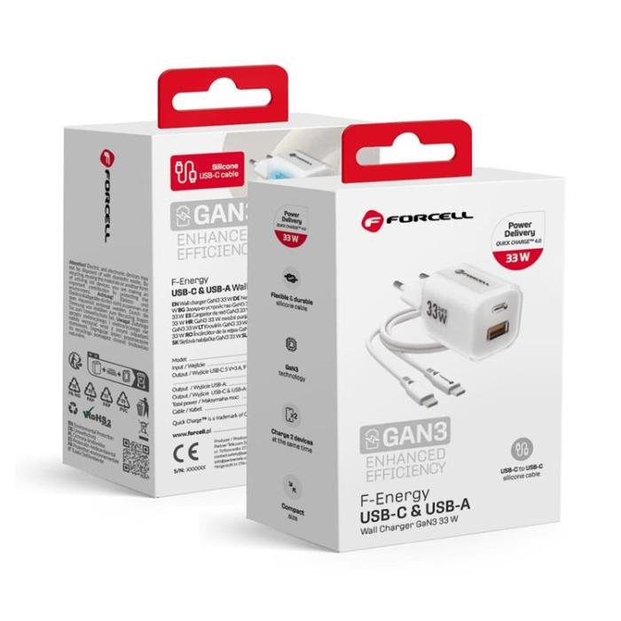 Forcell - Forcell Snabbladdare USB-A/USB-C 33W USB-C Kabel GaN III QC PD