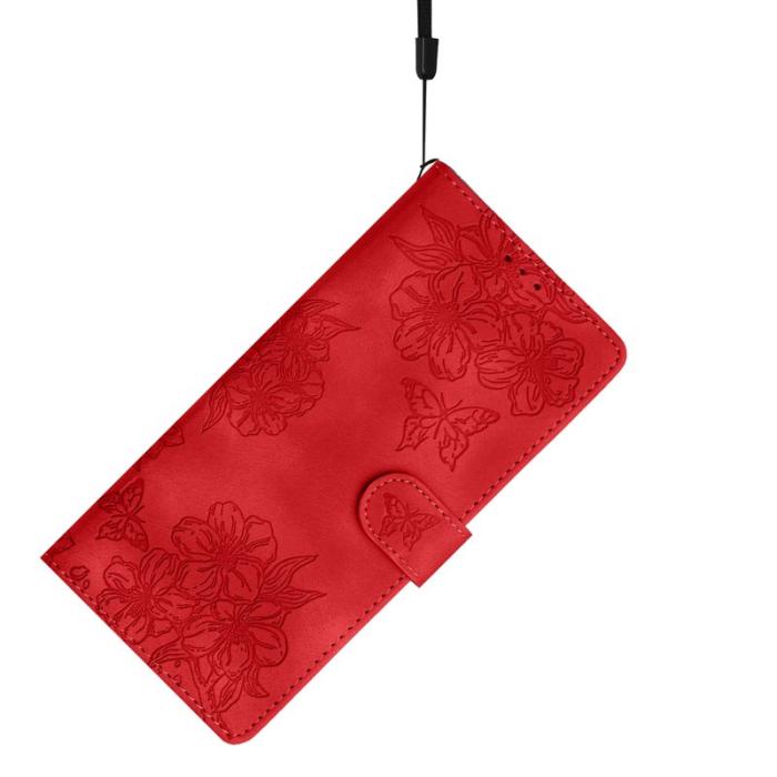 OEM - Mobilskal till Samsung Galaxy S26 Ultra KonstLäder Fjärilsblommor - Röd