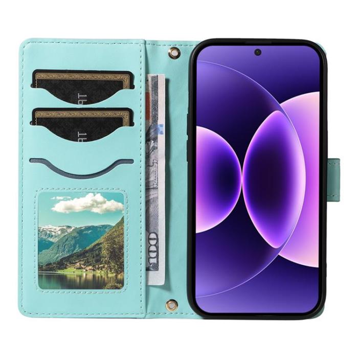 A-One Brand - Xiaomi 17 Pro Max Plånboksfodral Rhombus Läder Med Rem - Grön