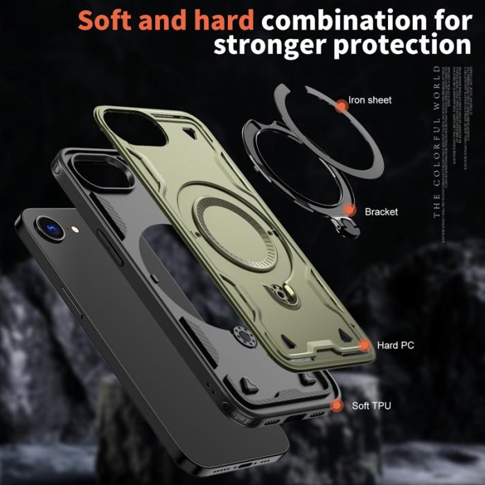 N/A - Mobilskal till iPhone 16e Militärskydd Plast Kickstand - Olivgrön