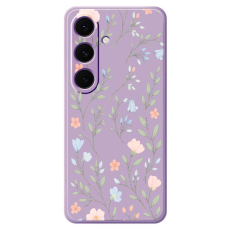 A-One Brand - Galaxy S25 Plus Mobilskal Pink Blue Flowers Straight Edge - Lila