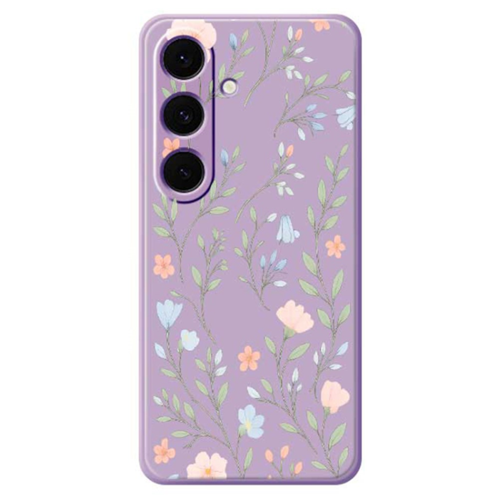 A-One Brand - Galaxy S25 Plus Mobilskal Pink Blue Flowers Straight Edge - Lila