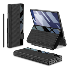 GKK - GKK Galaxy Z Fold 7 Plånboksfodral Pennfack Med Härdat Glas - Carbon Fiber