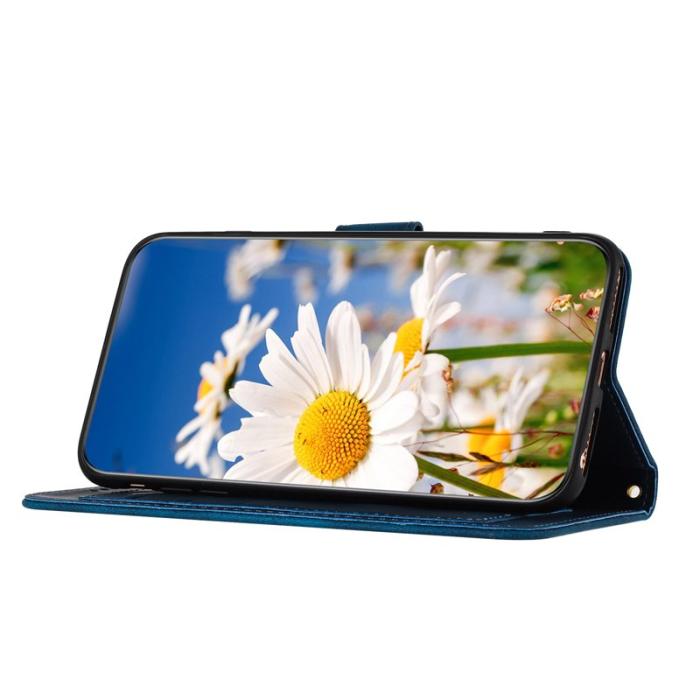 OEM - ABEEL Mobilskal till Samsung Galaxy S26 Ultra Konstläder Blommönster - Blå