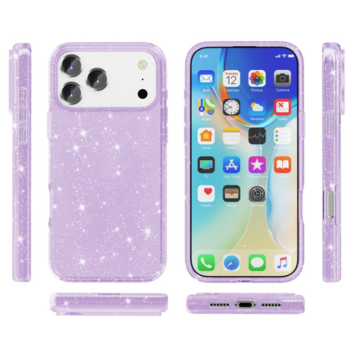 A-One Brand - iPhone 17 Pro Max Mobilskal Glittrande Puderglitter - Lila