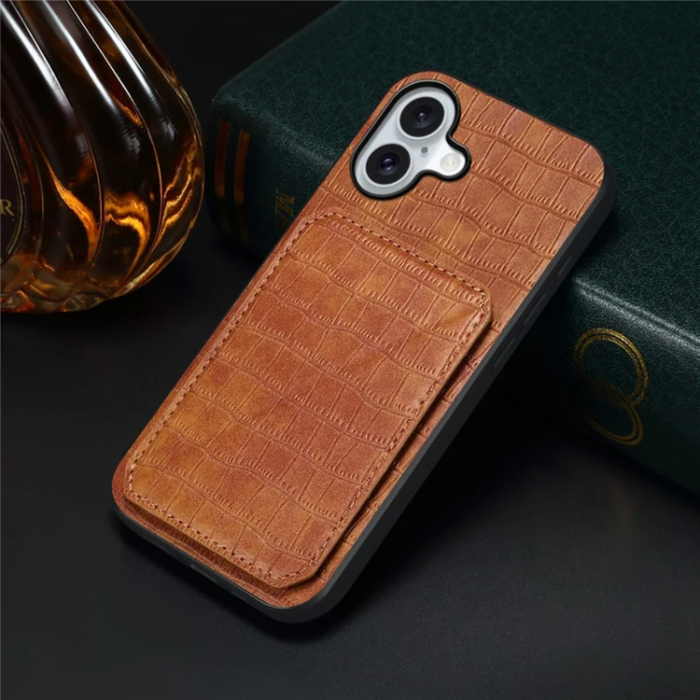 A-One Brand - iPhone 17 Mobilskal Korthållare Crocodile Textured - Brun