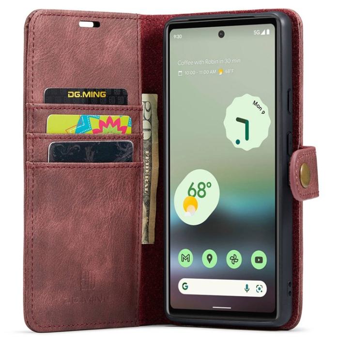 DG.MING - DG.MING Google Pixel 6a Plånboksfodral Detachable 2-in-1 Äkta Läder - Röd
